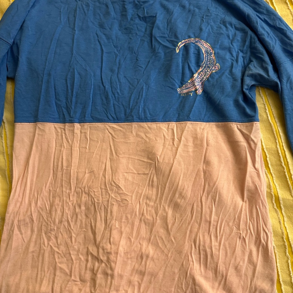 Blue and Tan Long Sleeve Shirt with Embroidered Design Lilly Pulitzer xxs